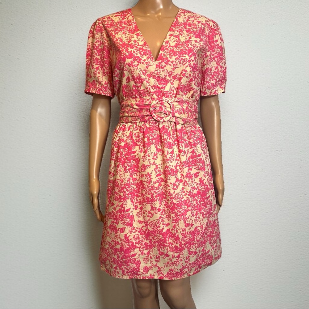 Lucy Paris Pink & Cream Cotton Belted Summer Spring Dress